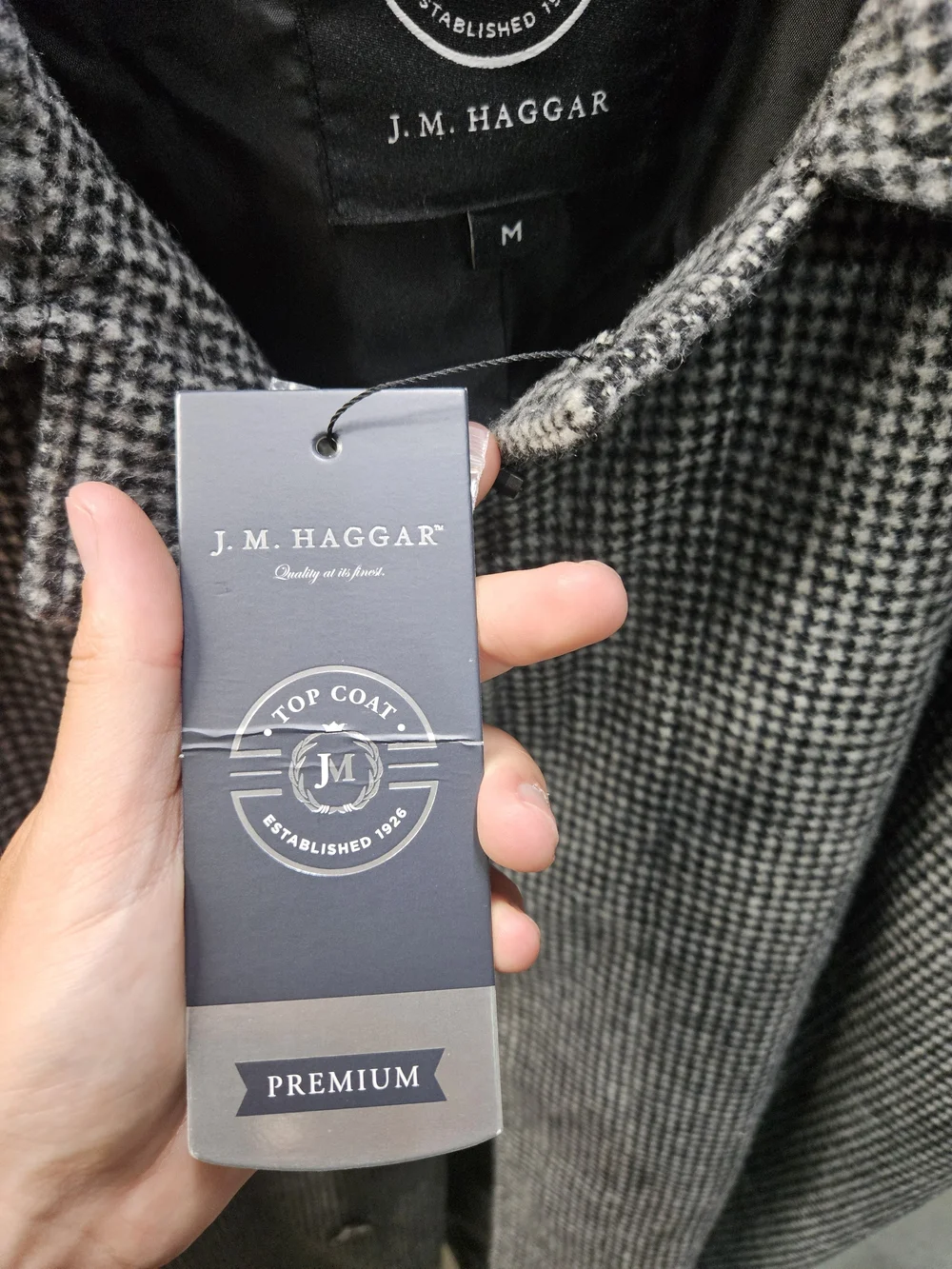Haggar Men's Gray Houndstooth Trench Coat